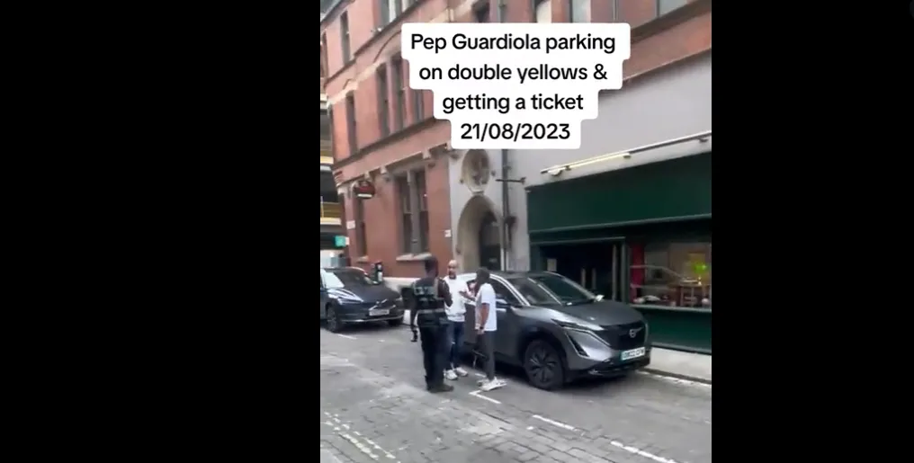 Guardiola sanzionato dal vigile, parte il siparietto della foto: ecco il video curioso